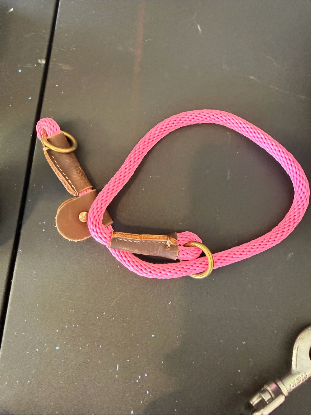 Braided Pink Rope Slip Dog Collar with Leather Accents